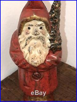 Antique Cast Iron Still Bank Santa With A Tree (Rare)