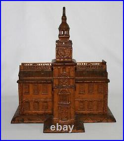 Antique Cast Iron Still Coin Bank Shaped like Independence Hall. Created in 1875