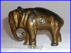 Antique Cast Iron Still Penny Bank Elephant with Tucked Trunk by Arcade US