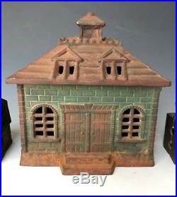 Antique Cast Iron Still Penny Bank XLarge Double Door Cupola House Building, NR