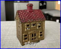 Antique Cast Iron Still Penny Building Bank Two Story House M#1002, AC Williams