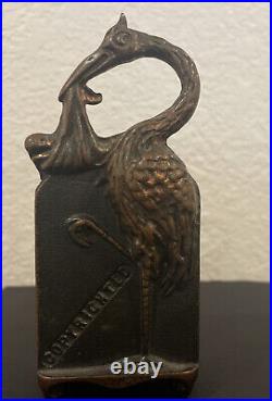 Antique Cast Iron Stork Bank- JM Harper- 1907