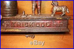 Antique Cast Iron Trick Dog 6 Part Base Mechanical Bank by Hubley c. 1888 with Key