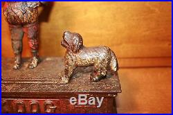 Antique Cast Iron Trick Dog 6 Part Base Mechanical Bank by Hubley c. 1888 with Key