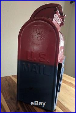 Antique Cast Iron U. S Mailbox Letter Box Bank Metal Heavy Red White Blue 1909