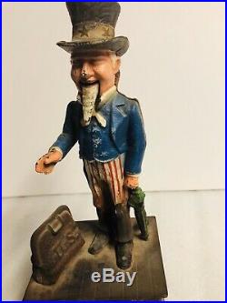 Antique Cast Iron Uncle Sam Mechanical Bank Shepard Hardware Patent June 8 1886
