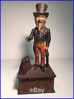 Antique Cast Iron Uncle Sam Mechanical Bank Shepard Hardware pat. 1886