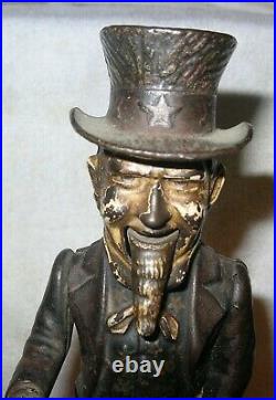 Antique Cast Iron Uncle Sam Mechanical Bank Shepard Hardware withKey June 8 1886