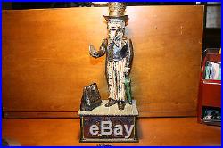 Antique Cast Iron Uncle Sam Mechanical Bank by Shepard Hardware Cir. 1886 with Key