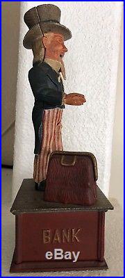 Antique Cast Iron Uncle Sam Mechanical Bank by Shepard Hardware cir. 1886