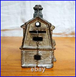 Antique Cast Iron Victorian Home Still Bank Original Silver Paint with Blue Roof