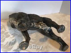 Antique Cast Iron brown 10 1/4 BANK HUBLEY Bulldog Boston Terrier DOG Door Stop