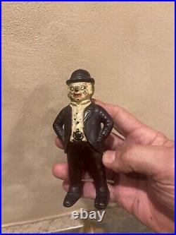 Antique Cast Iron wing foxy grandpa still bank rare color 100%orig nice turn pin