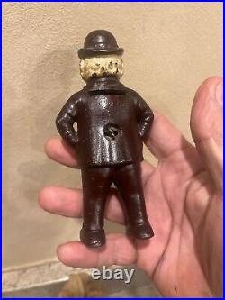 Antique Cast Iron wing foxy grandpa still bank rare color 100%orig nice turn pin