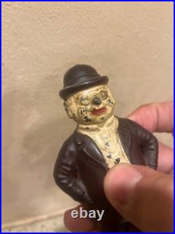 Antique Cast Iron wing foxy grandpa still bank rare color 100%orig nice turn pin