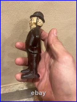 Antique Cast Iron wing foxy grandpa still bank rare color 100%orig nice turn pin