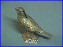 Antique Cold Hand Painted CAST IRON Finch BIRD Coin MONEY STILL Piggy BANK