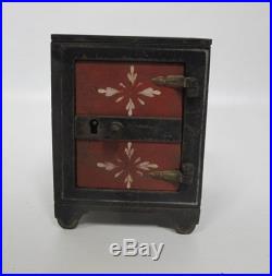 Antique Columbia Cast Iron Still Bank Penny Safe Red Panel Stencil Orig Key yqz