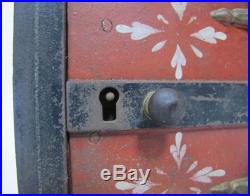 Antique Columbia Cast Iron Still Bank Penny Safe Red Panel Stencil Orig Key yqz