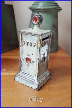 Antique DENT Cast Iron Stop Sign STOP & SAVE TRAFFIC Light Bank c1920 SM2