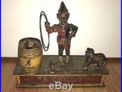 Antique Dog Trick Cast Iron Mechanical Toy Bank 1880