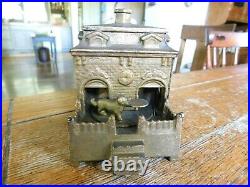 Antique Dog on Turntable Cast Iron Mechanical Bank-Works