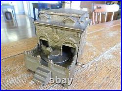Antique Dog on Turntable Cast Iron Mechanical Bank-Works