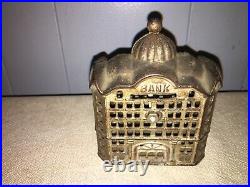 Antique Early 1900's Cast Iron 3 Tier Bank Building Still Coin Bank