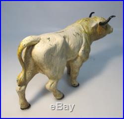Antique Early 1900's Cast Iron Steer Bull Cow Figural Still Bank Folk Art NR yqz