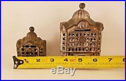 Antique Early 1900's Original Cast Iron Banks Building Still Savings Bank Toy
