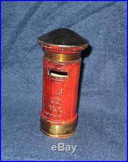 Antique English Post Office Mail Box Coin Bank cast iron and Brass circa 1890's