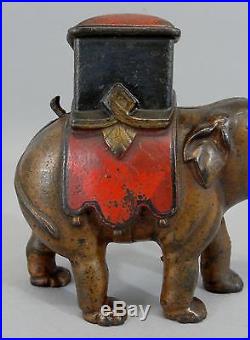 Antique Enterprise Elephant Howdah Polychrome Painted Cast Iron Mechanical Bank