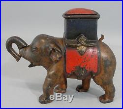 Antique Enterprise Elephant Howdah Polychrome Painted Cast Iron Mechanical Bank