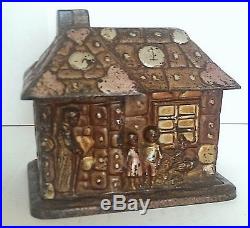 Antique European Cast Iron Gingerbread House Building Still Bank