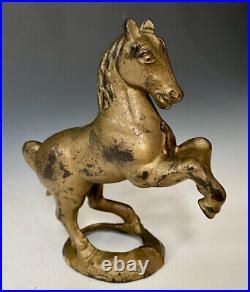 Antique Figural Cast Iron Prancing Horse on Oval Base Still Penny Bank, 1920s