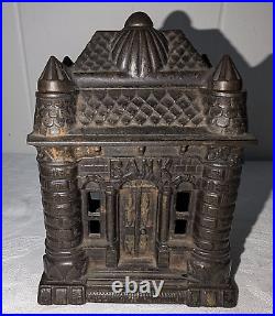 Antique Four Tower Bank Building Cast Iron Penny Still Bank J&e Stevens 1895