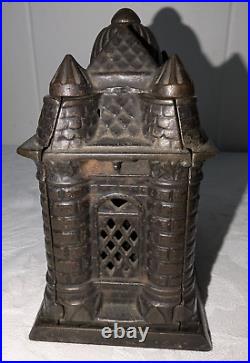 Antique Four Tower Bank Building Cast Iron Penny Still Bank J&e Stevens 1895