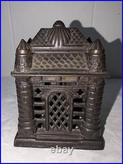Antique Four Tower Bank Building Cast Iron Penny Still Bank J&e Stevens 1895
