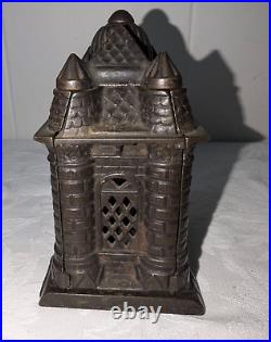 Antique Four Tower Bank Building Cast Iron Penny Still Bank J&e Stevens 1895