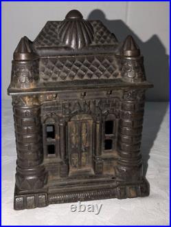 Antique Four Tower Bank Building Cast Iron Penny Still Bank J&e Stevens 1895
