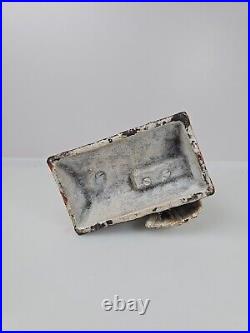 Antique Heavy Cast Iron Baby Owl On Log Coin Bank Statue Figure With Glass Eyes