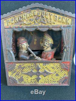 Antique Heavy Cast Iron Punch And Judy Mechanical Bank Buffalo N. Y. Usa 1884