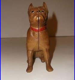 Antique Hubley AC Williams Cast Iron Figural Boxer Bulldog Piggy Coin Still Bank