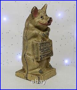 Antique Hubley Cast Iron Bank The Wise Pig Piggy Bank. Fabulous Original Patina