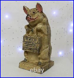 Antique Hubley Cast Iron Bank The Wise Pig Piggy Bank. Fabulous Original Patina