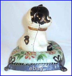 Antique Hubley Cast Iron Large and Heavy Painted Still Penny Bank Fido on Pillow