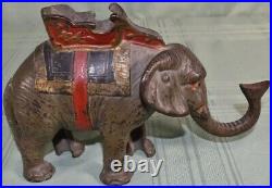 Antique Hubley Cast Iron Mechanical Elephant Bank withHowdah Saddle-Original Paint