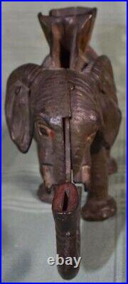 Antique Hubley Cast Iron Mechanical Elephant Bank withHowdah Saddle-Original Paint