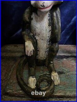 Antique Hubley Cast Iron Sitting Monkey Coin Bank/ Door Stop 1920s