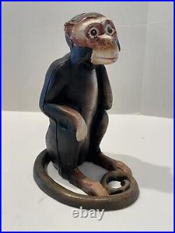 Antique Hubley Cast Iron Sitting Monkey Coin Bank Or Door Stop RARE 1920s